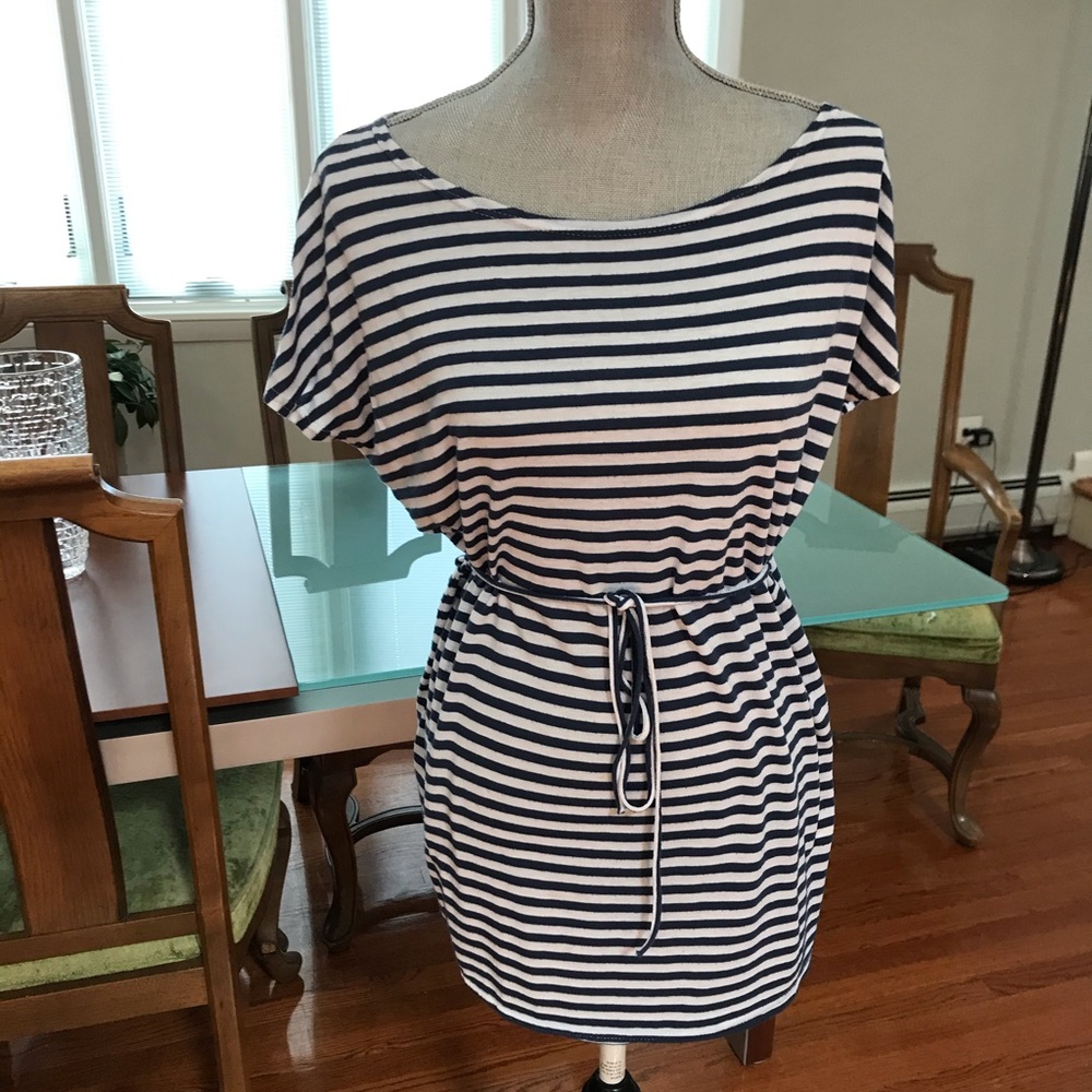 Piko 1988 blue and white stripe belted dress L